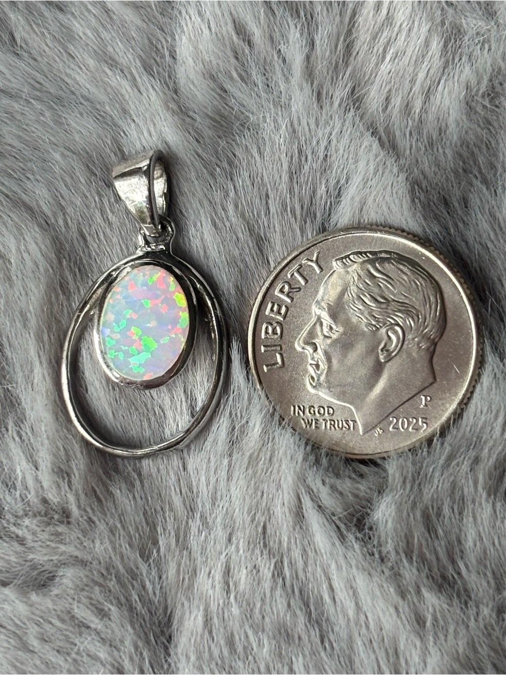 Oval Opal Pendant charm necklace Sterling Silver, marked, used women’s jewelry